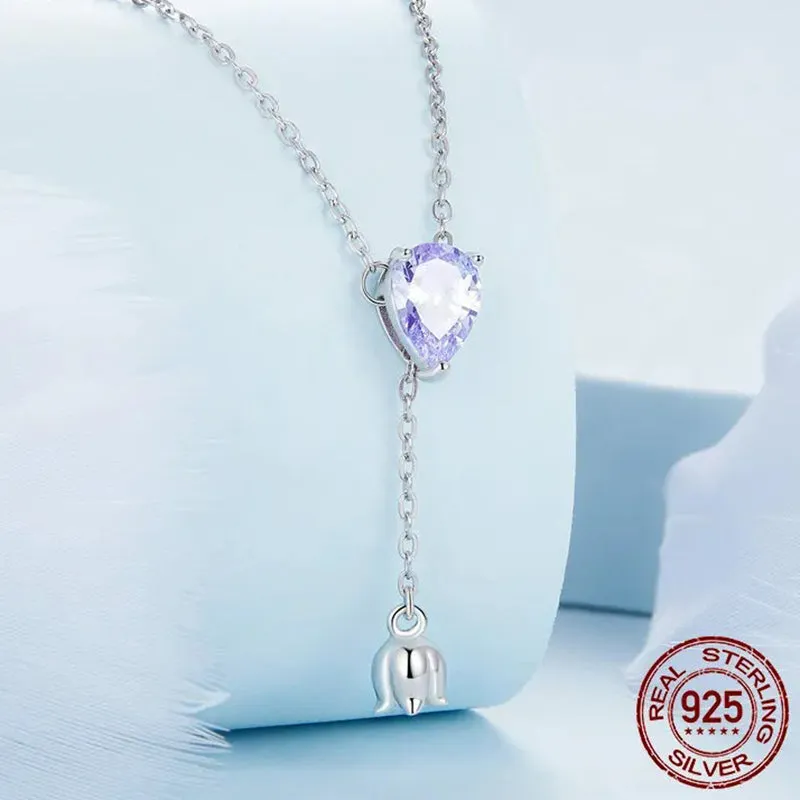 925 Sterling Silver Purple Zircon Lily of the Valley Pendant Necklace Elegent Neck Chain for Women Fine Jewelry