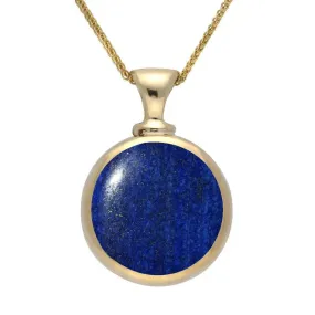 9ct Yellow Gold Lapis Lazuli Double Sided Round Dinky Fob Necklace