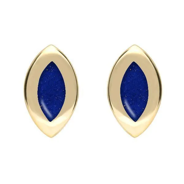9ct Yellow Gold Lapis Lazuli Framed Marquise Stud Earrings