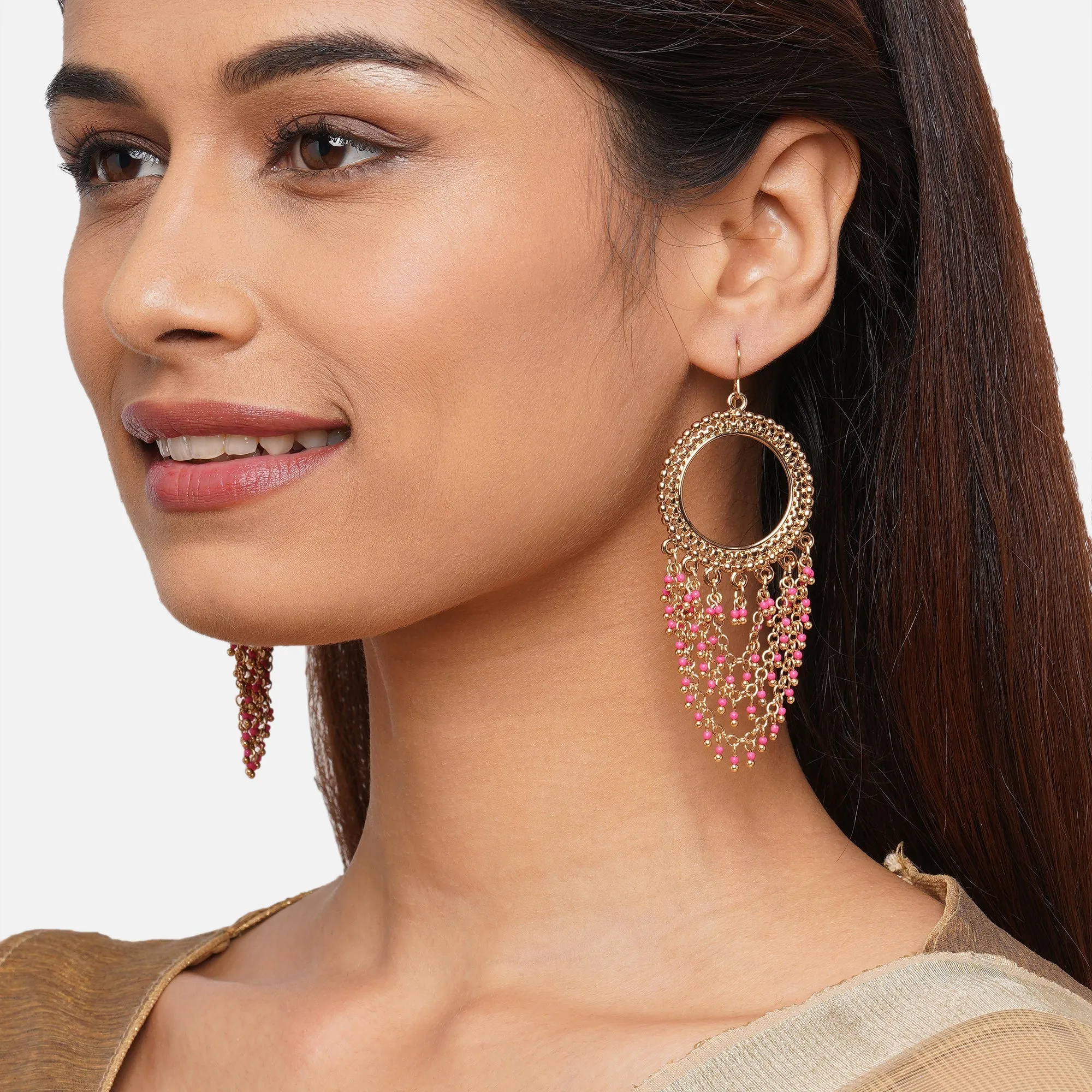 Accessorize London Women's Pink Bead Multi Layer Long Drop Earring