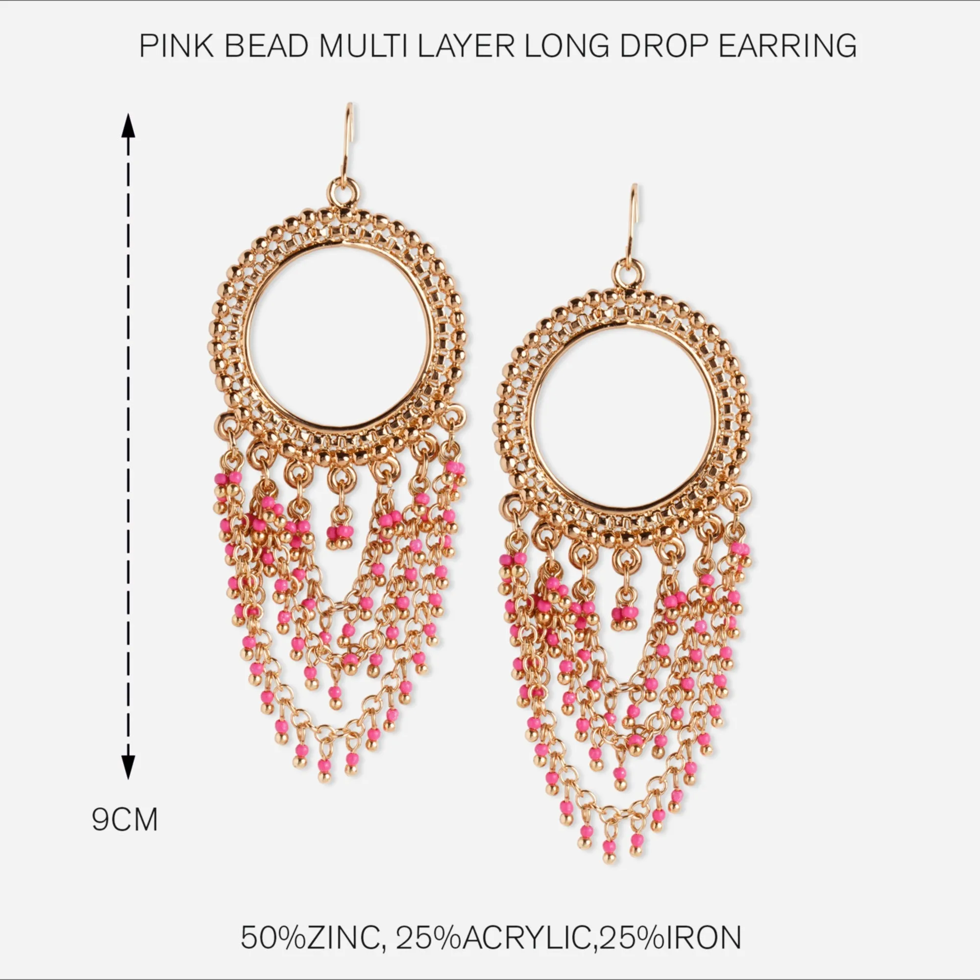 Accessorize London Women's Pink Bead Multi Layer Long Drop Earring