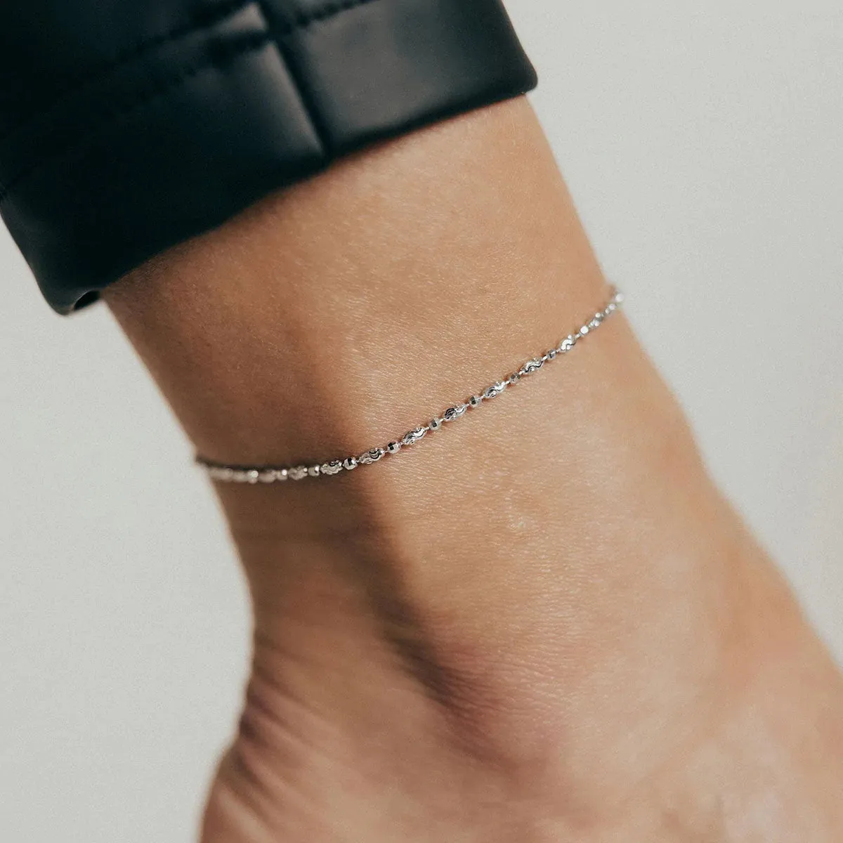 Adjustable Luna Bead Anklet (Silver)