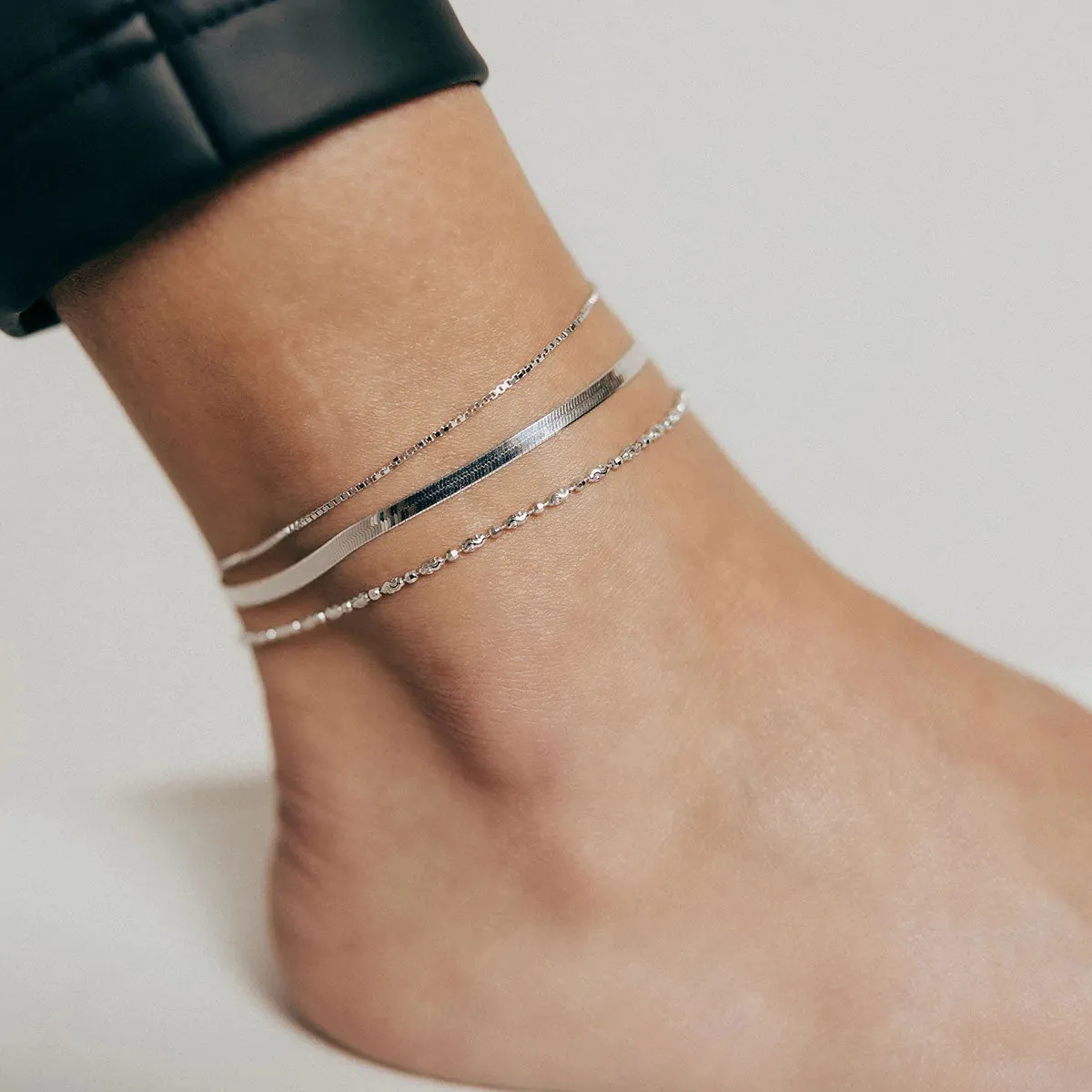 Adjustable Luna Bead Anklet (Silver)