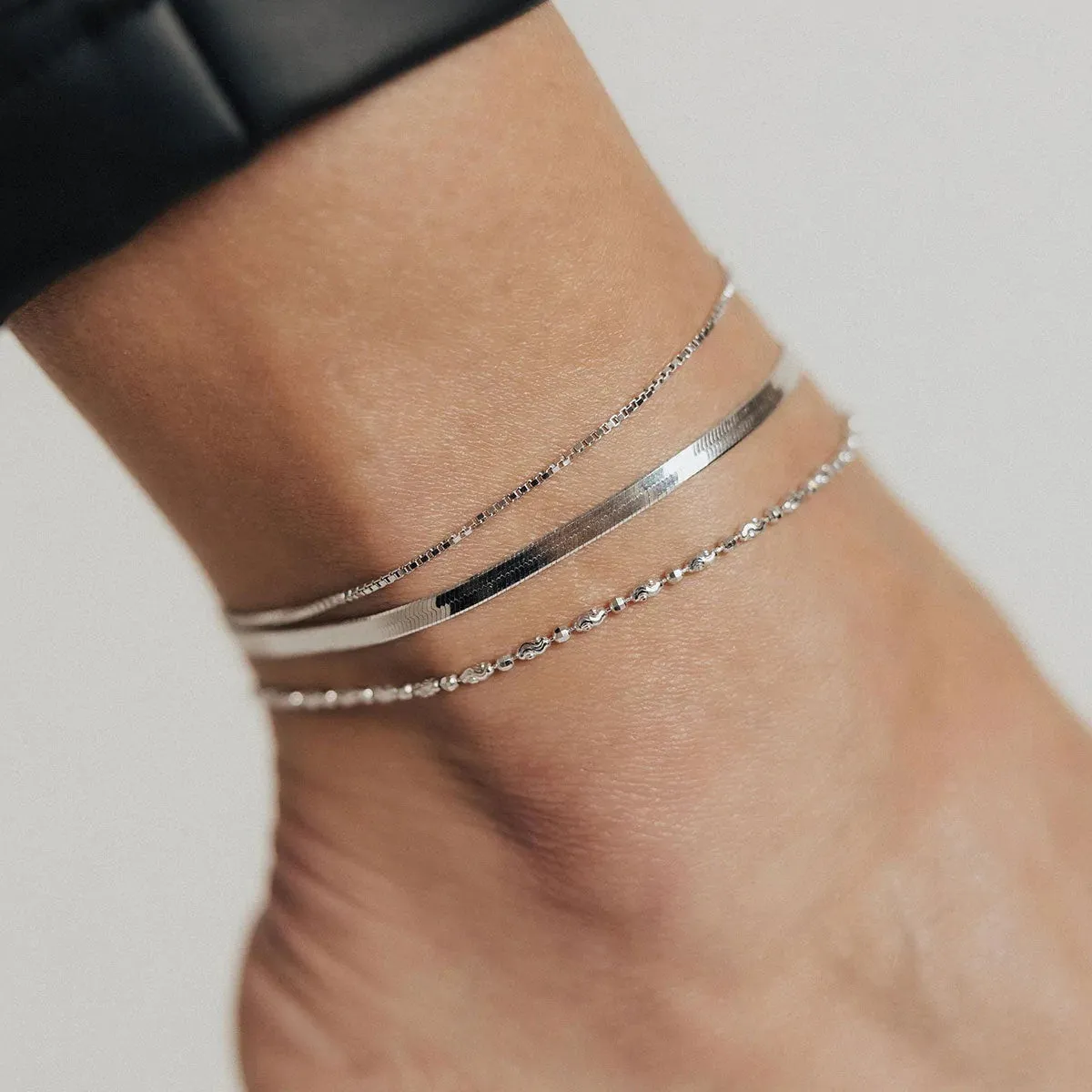 Adjustable Luna Bead Anklet (Silver)