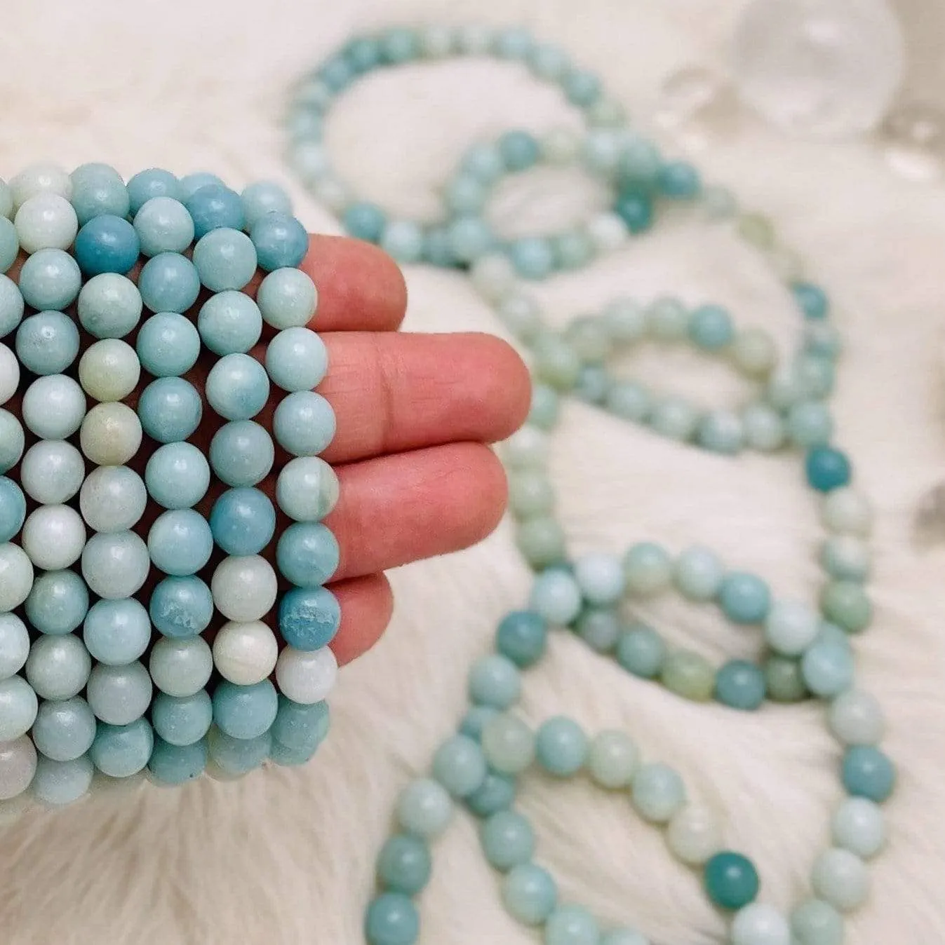Amazonite 8mm Round Bead Wrist Mala/ Bracelets