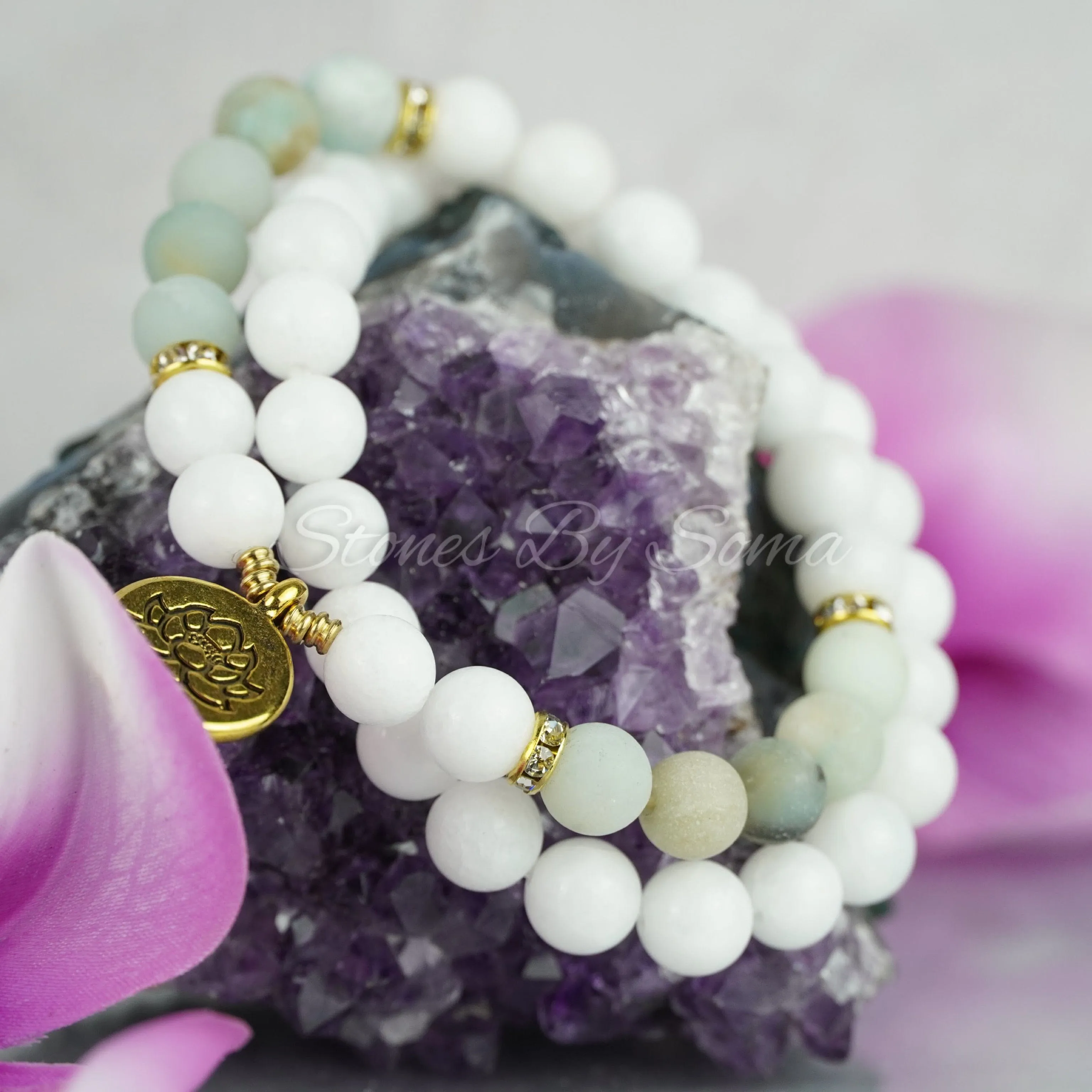 Amazonite & Agate Lotus Charm Set (Calming Energy)