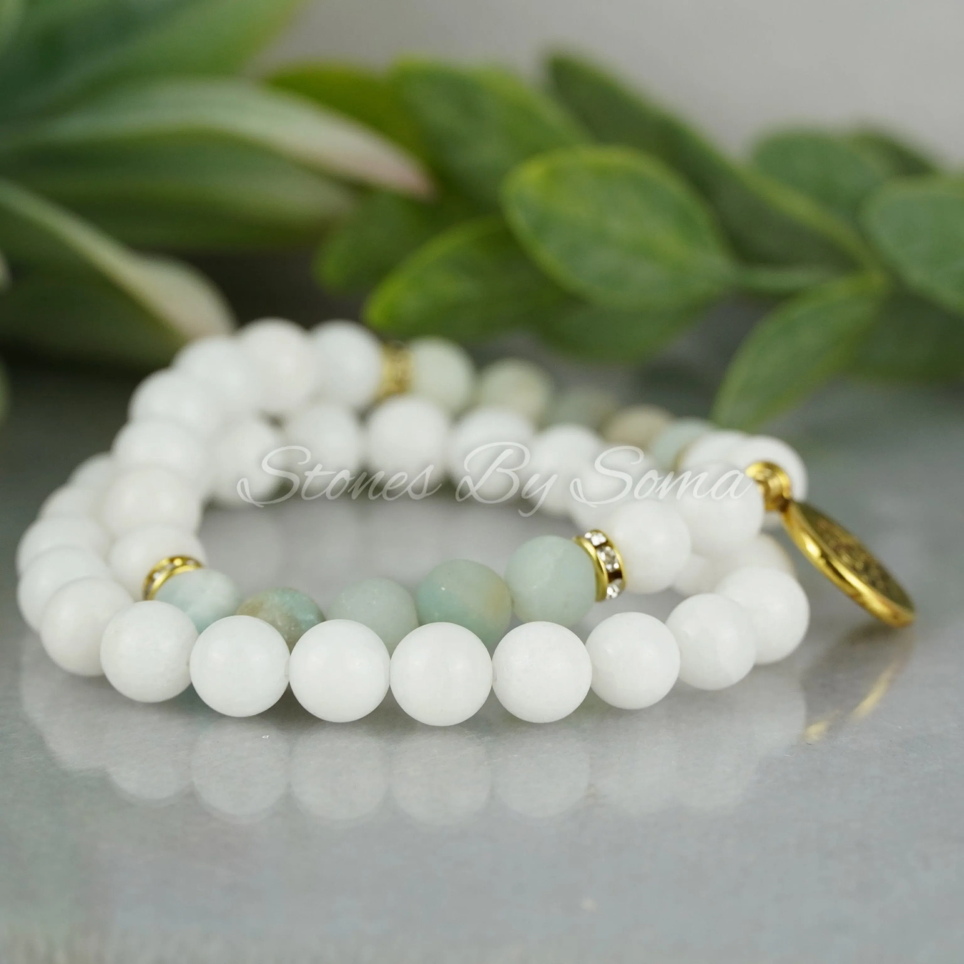 Amazonite & Agate Lotus Charm Set (Calming Energy)