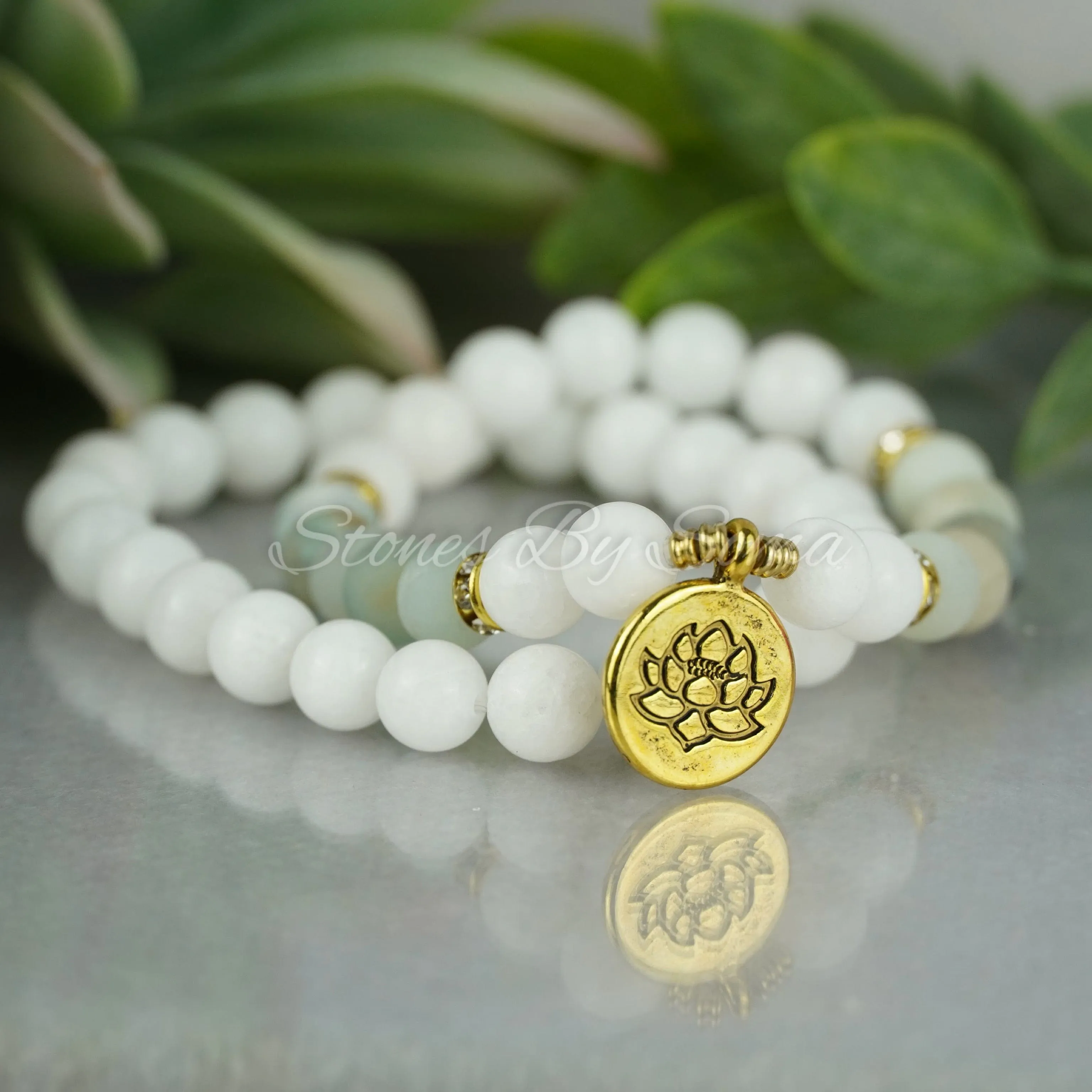 Amazonite & Agate Lotus Charm Set (Calming Energy)