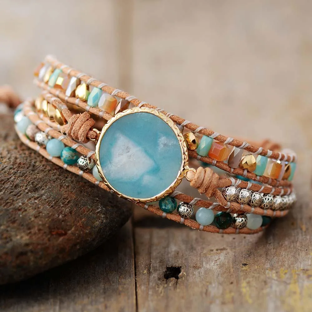 Amazonite Charm Beads & Jasper Beads Wrap Bracelet
