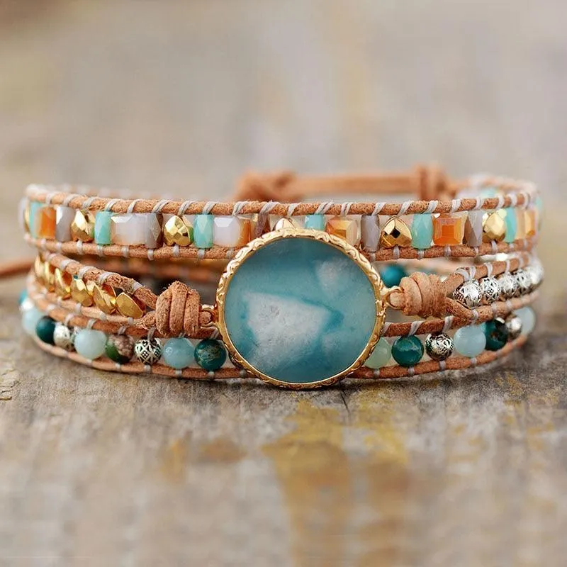 Amazonite Charm Beads & Jasper Beads Wrap Bracelet