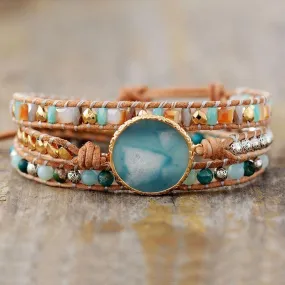 Amazonite Charm Beads & Jasper Beads Wrap Bracelet
