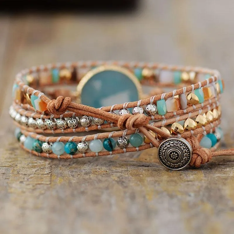 Amazonite Charm Beads & Jasper Beads Wrap Bracelet