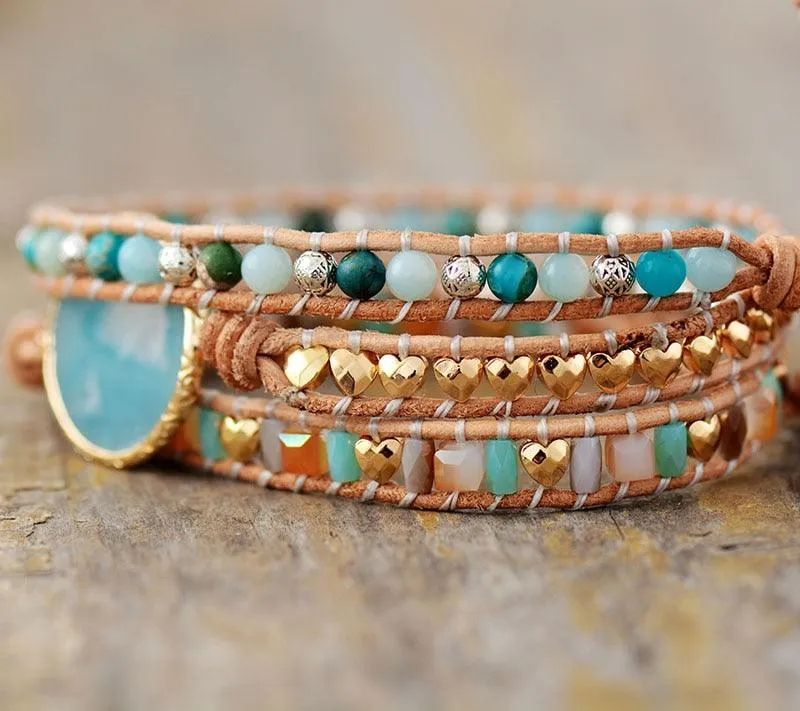 Amazonite Charm Beads & Jasper Beads Wrap Bracelet