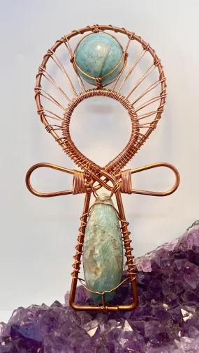 Amazonite EMF Protection Handheld Ankh
