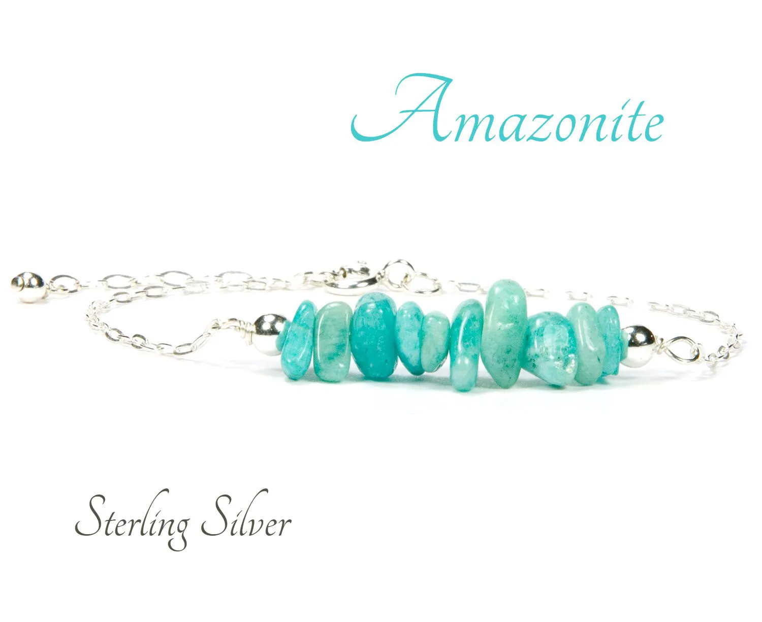 Amazonite Sterling Silver Gemstone Chip Bracelet