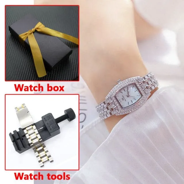 BEE SISTER Women's Fine Fashion Premium Quality Oblong Dial Stainless Steel Watch