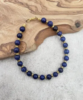 BESHEEK Lapis Lazuli and goldtone adjustable Anklet | Handmade Hypoallergenic Beach Gala Wedding Style Jewelry