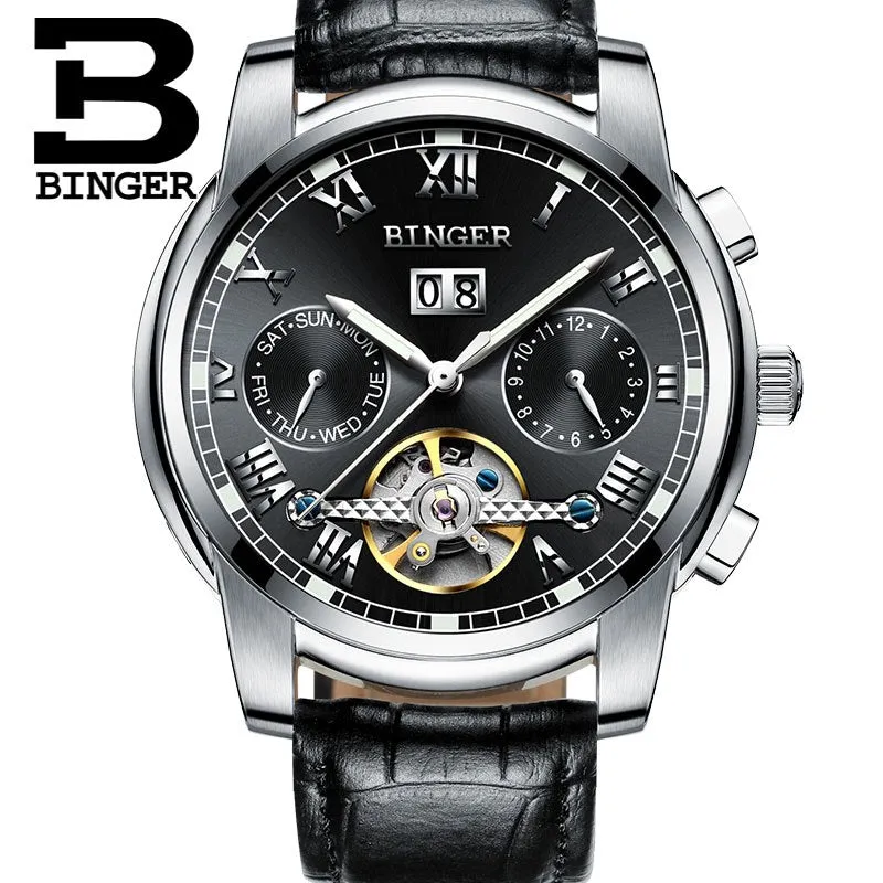 Binger Swiss Sapphire Tourbillon Watch Men B 8601