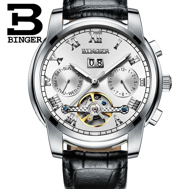 Binger Swiss Sapphire Tourbillon Watch Men B 8601