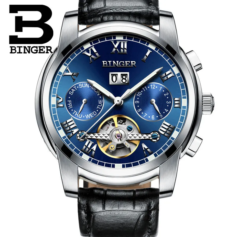 Binger Swiss Sapphire Tourbillon Watch Men B 8601
