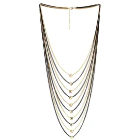 Black Gold Statement Necklace Waterfall Multi-Strand Long Chains Beads Ball Charm Pendant, Dress