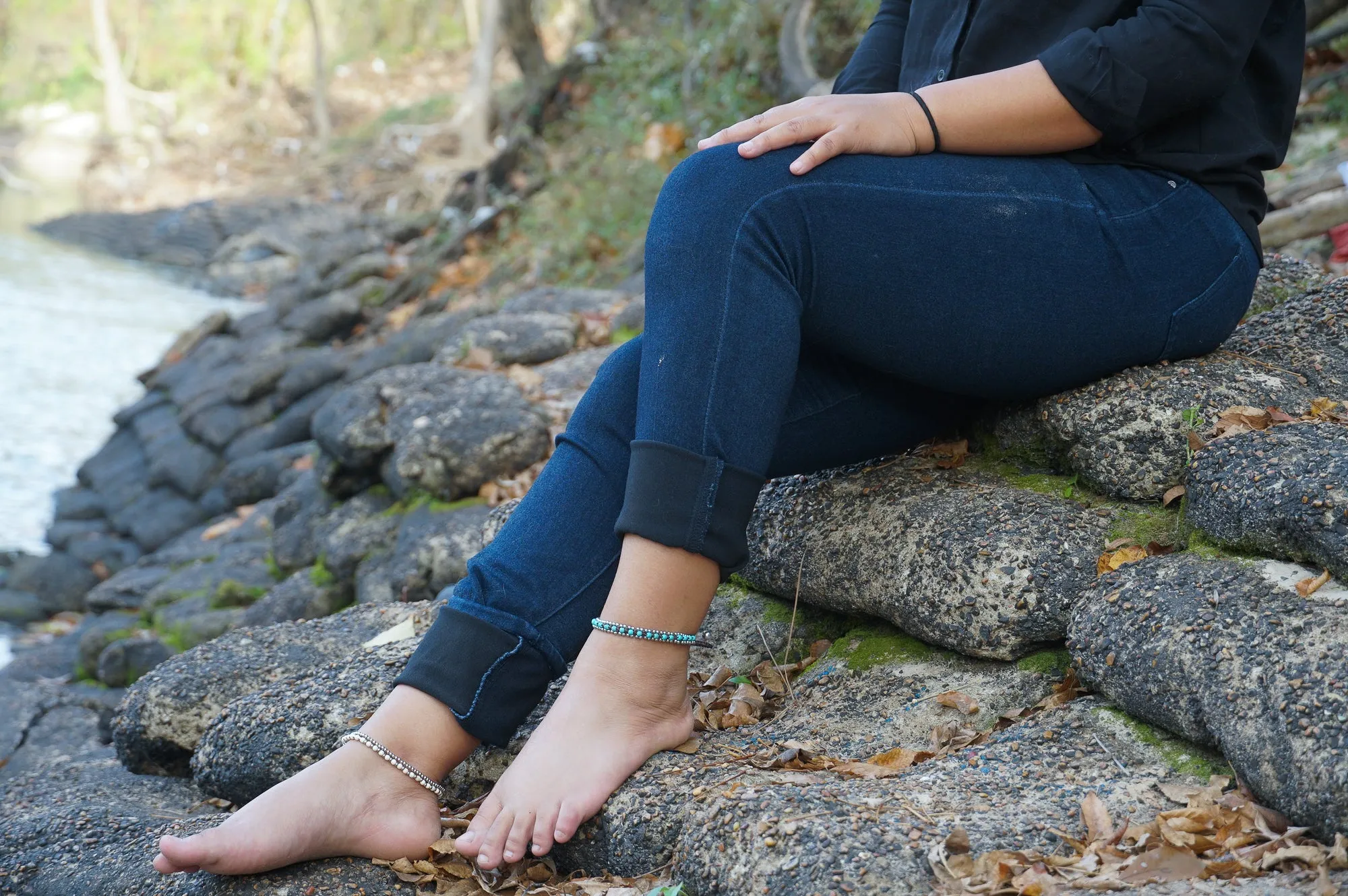 Black Onyx Boho Silver Anklet