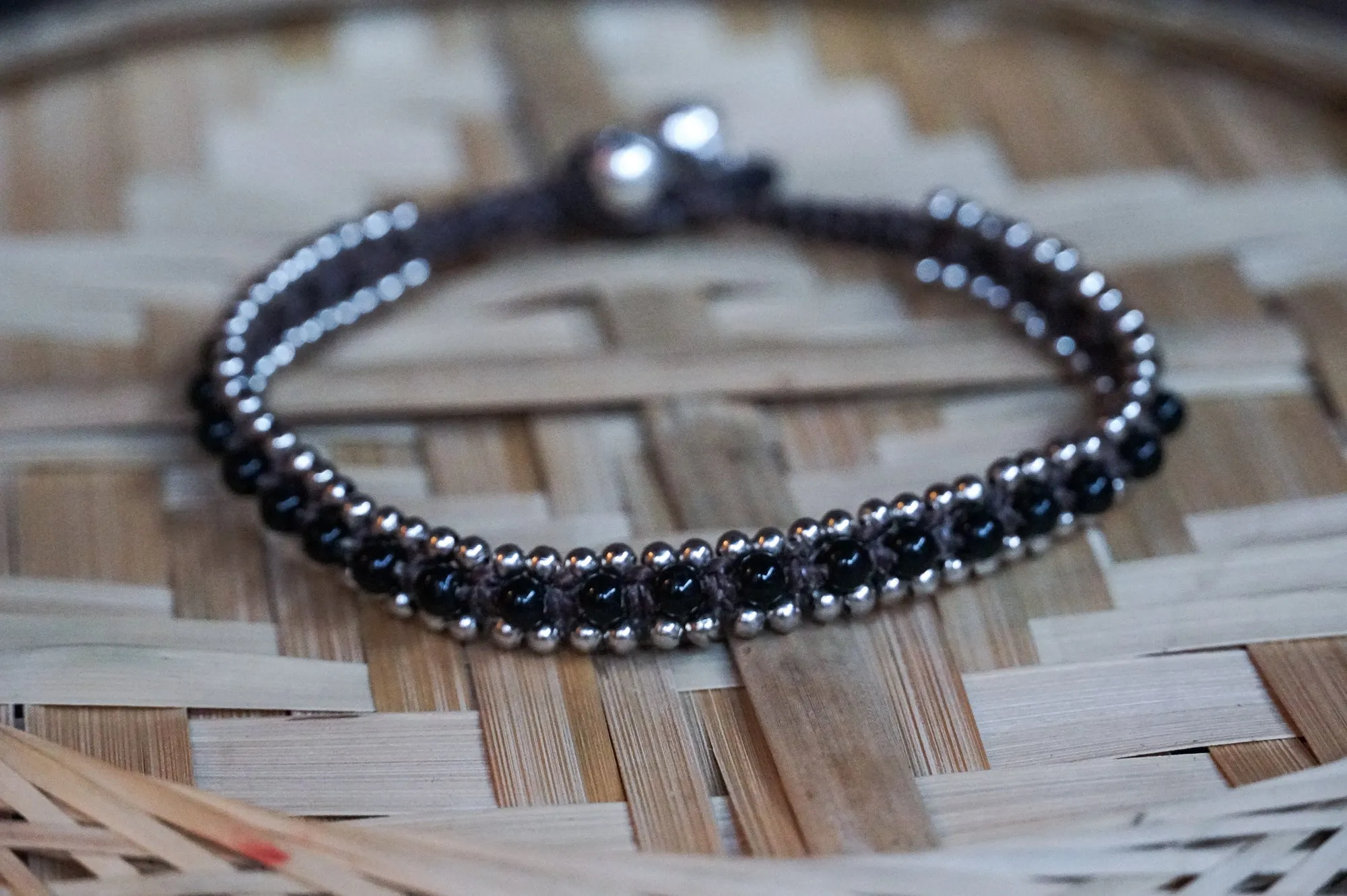 Black Onyx Boho Silver Anklet