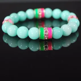 Blue Amazonite Gemstone With Pink And Green Ascent Beaded Bracelets