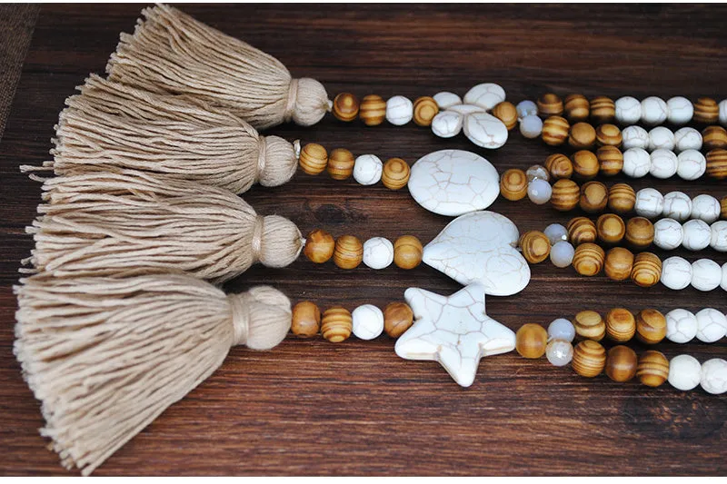 Bohemian Necklace Handmade Stones Tassels Wood Beads Necklace Long Jewelry Gifts