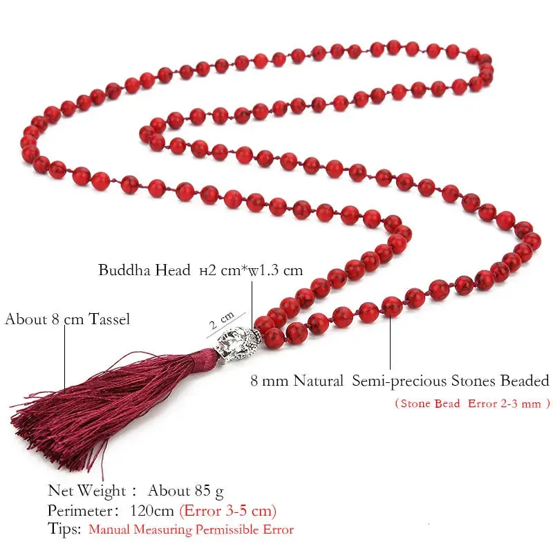 Boho 108 Mala Beaded Knotted Semi-precious Stone Jewelry Meditation Declaration