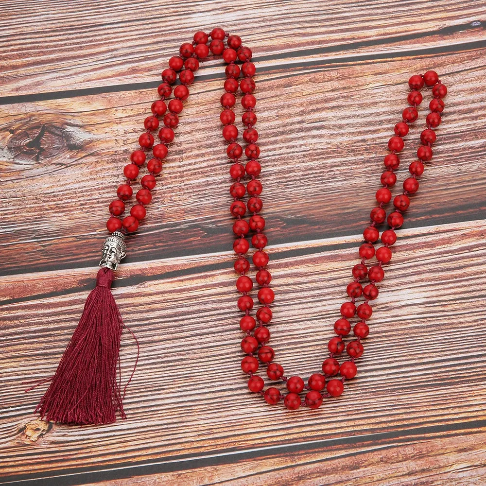 Boho 108 Mala Beaded Knotted Semi-precious Stone Jewelry Meditation Declaration
