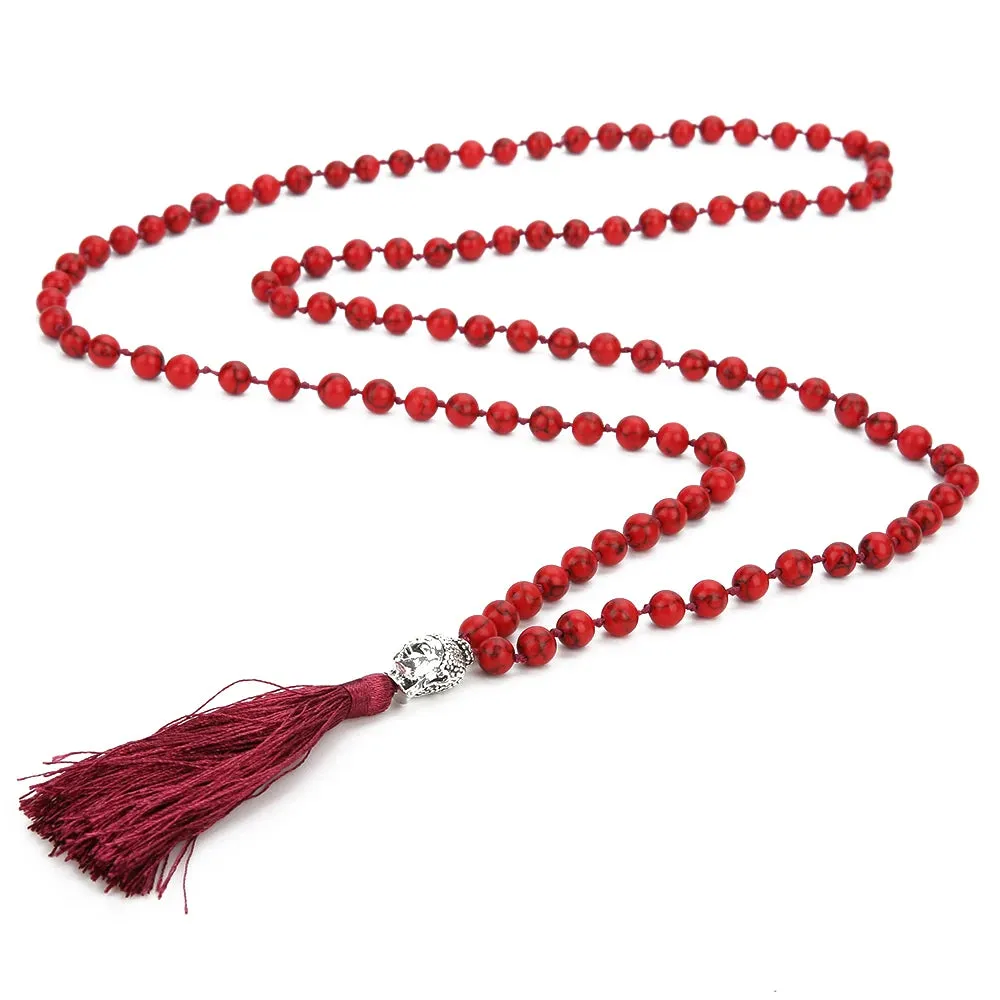 Boho 108 Mala Beaded Knotted Semi-precious Stone Jewelry Meditation Declaration