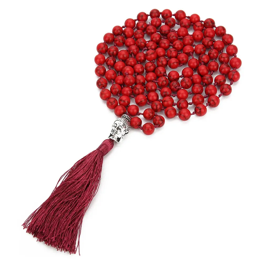 Boho 108 Mala Beaded Knotted Semi-precious Stone Jewelry Meditation Declaration