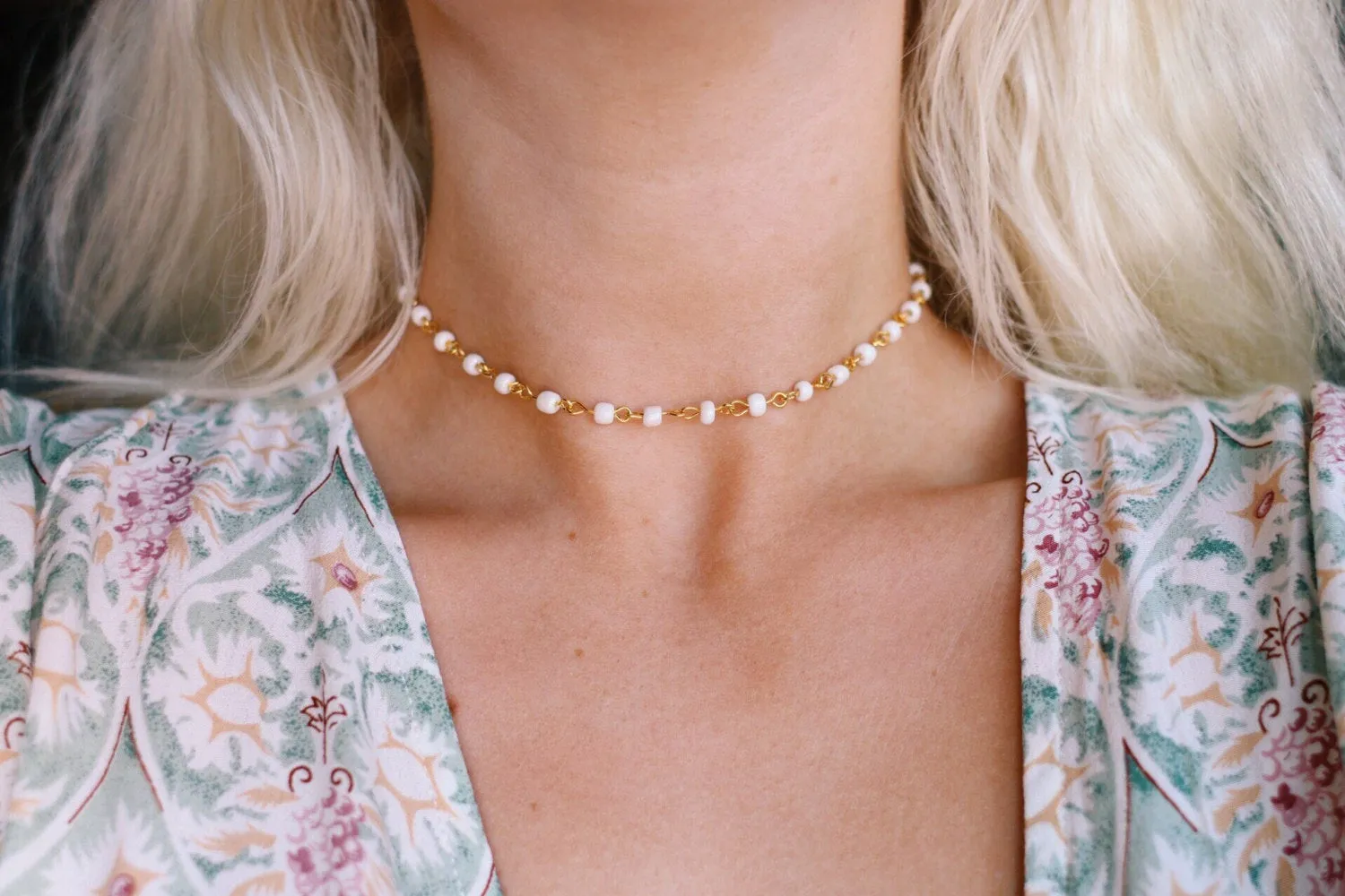 Boho Beach Rosary Beaded Choker Necklace