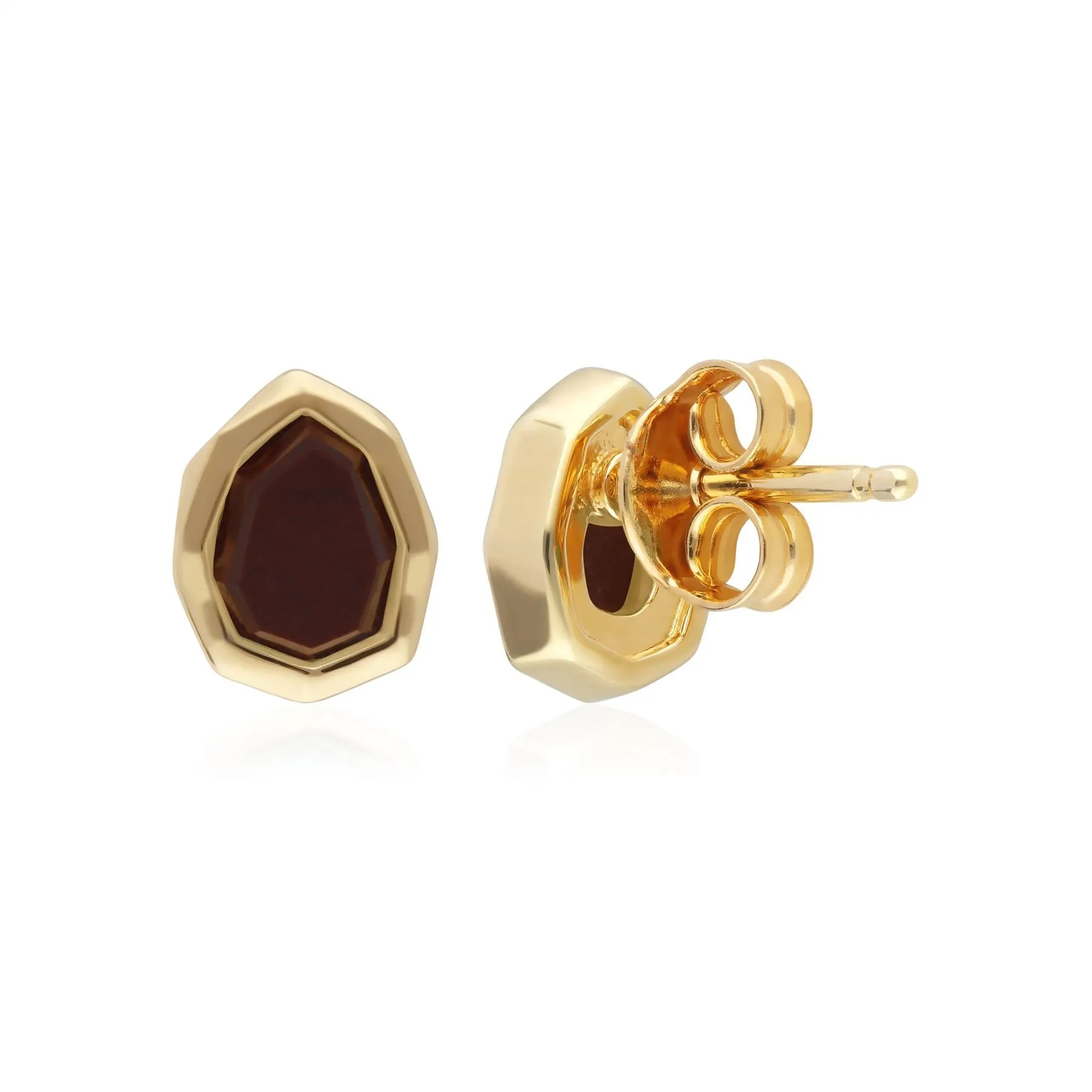 Boucles d'Oreilles Clou Irrégulier B Gem Argent 925 Plaqué Or avec Jaspe Rouge
