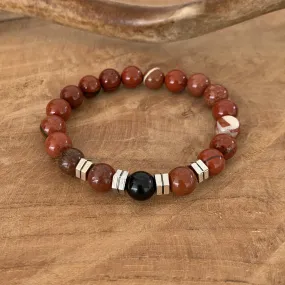 Bracelet in red jasper and black tourmaline, men's bracelet