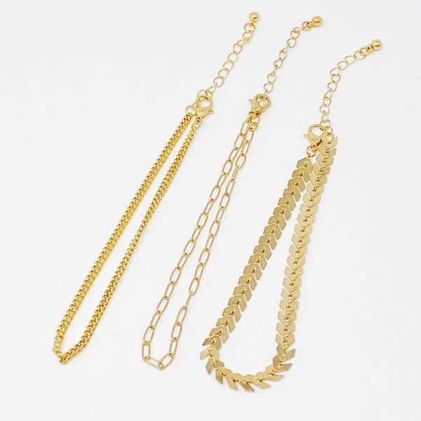 Chevron Chain Anklet, Set of 3