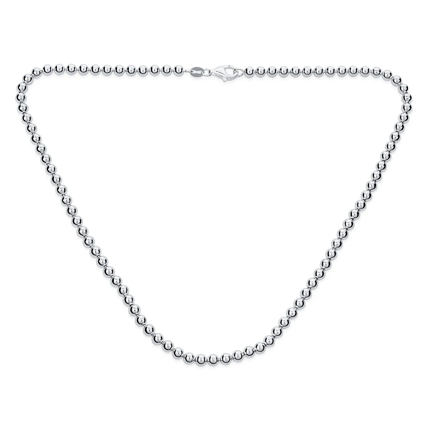 Classic Sterling Silver 4MM Ball Bead Strand Necklace Polished 16-18 Inch Italy