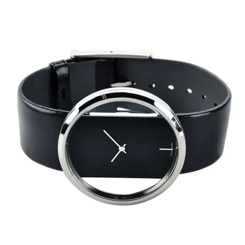 Classic Women Watches Fashion Hollow Transparent Quartz Wristwatch with Leather Strap