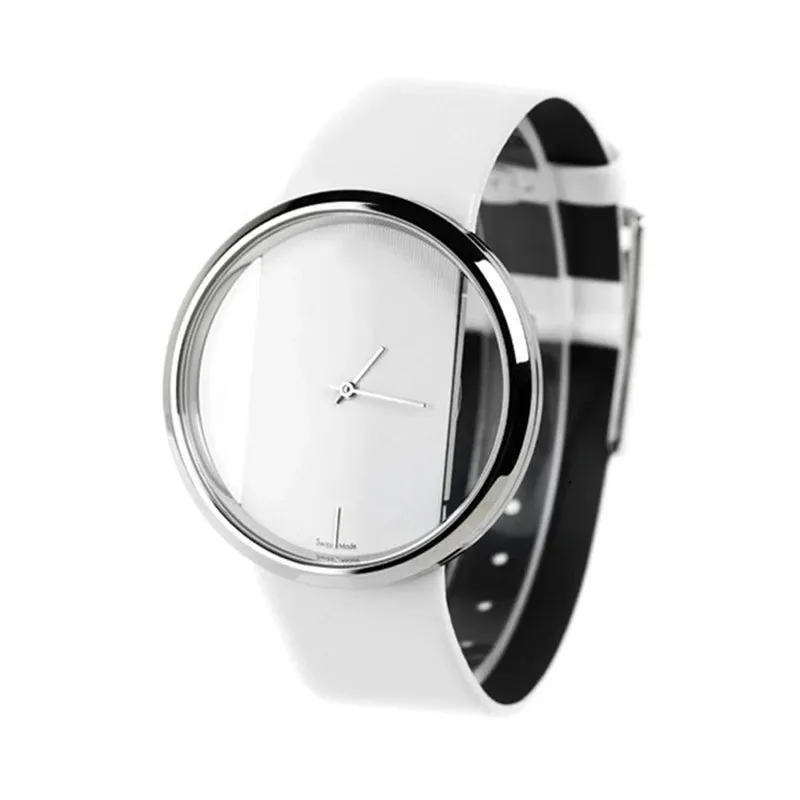 Classic Women Watches Fashion Hollow Transparent Quartz Wristwatch with Leather Strap
