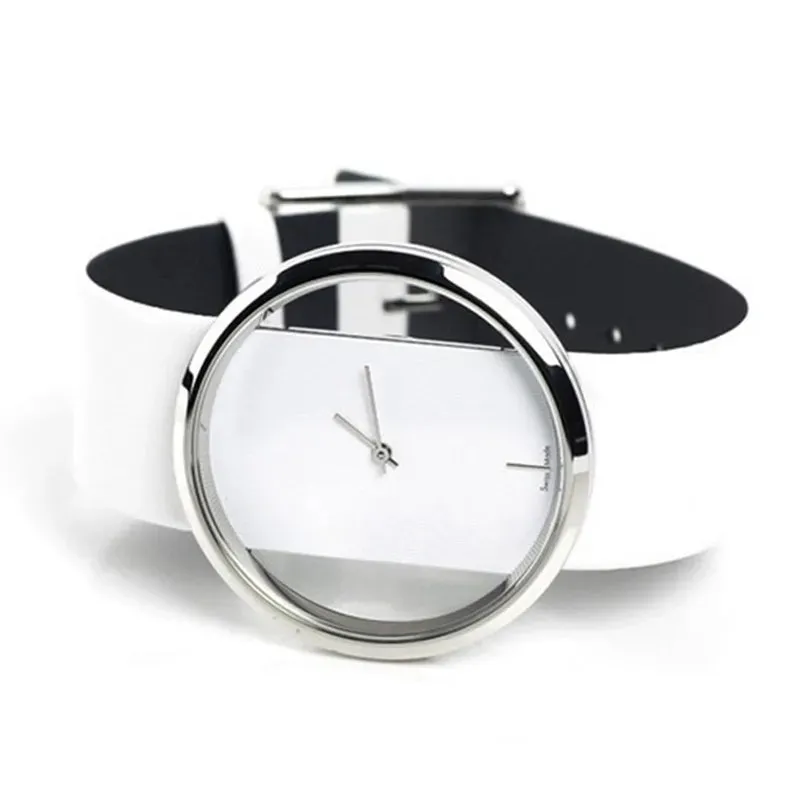 Classic Women Watches Fashion Hollow Transparent Quartz Wristwatch with Leather Strap