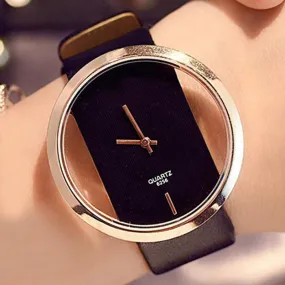 Classic Women Watches Fashion Hollow Transparent Quartz Wristwatch with Leather Strap