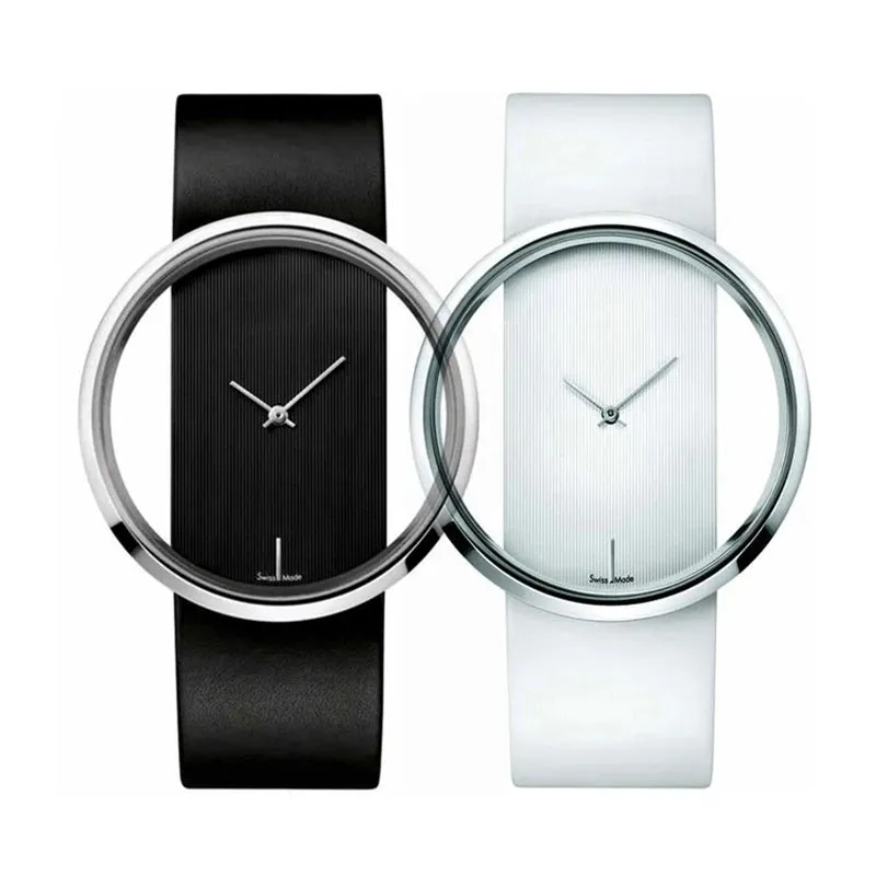 Classic Women Watches Fashion Hollow Transparent Quartz Wristwatch with Leather Strap