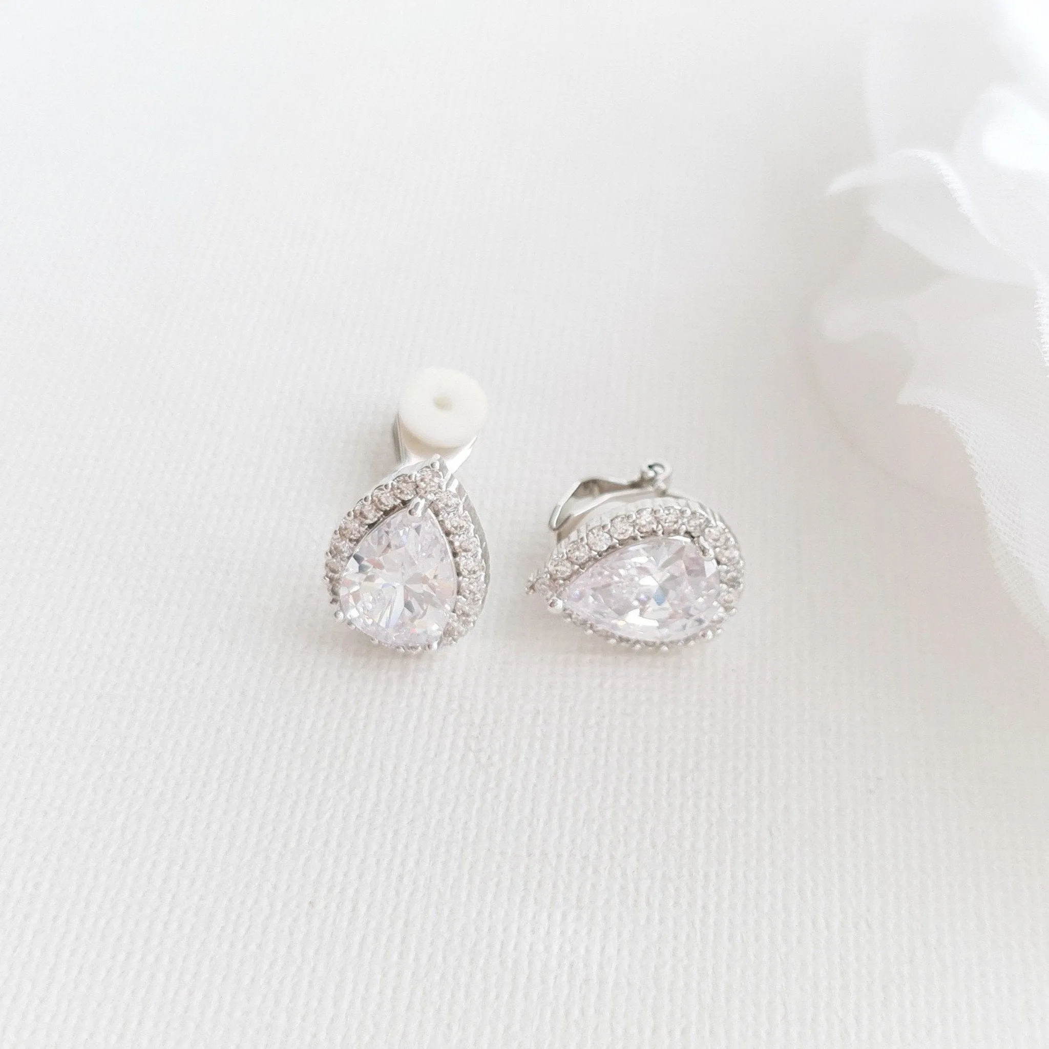 Clip On Bridal Stud Earrings for Weddings,Prom Bridesmaids- Emma