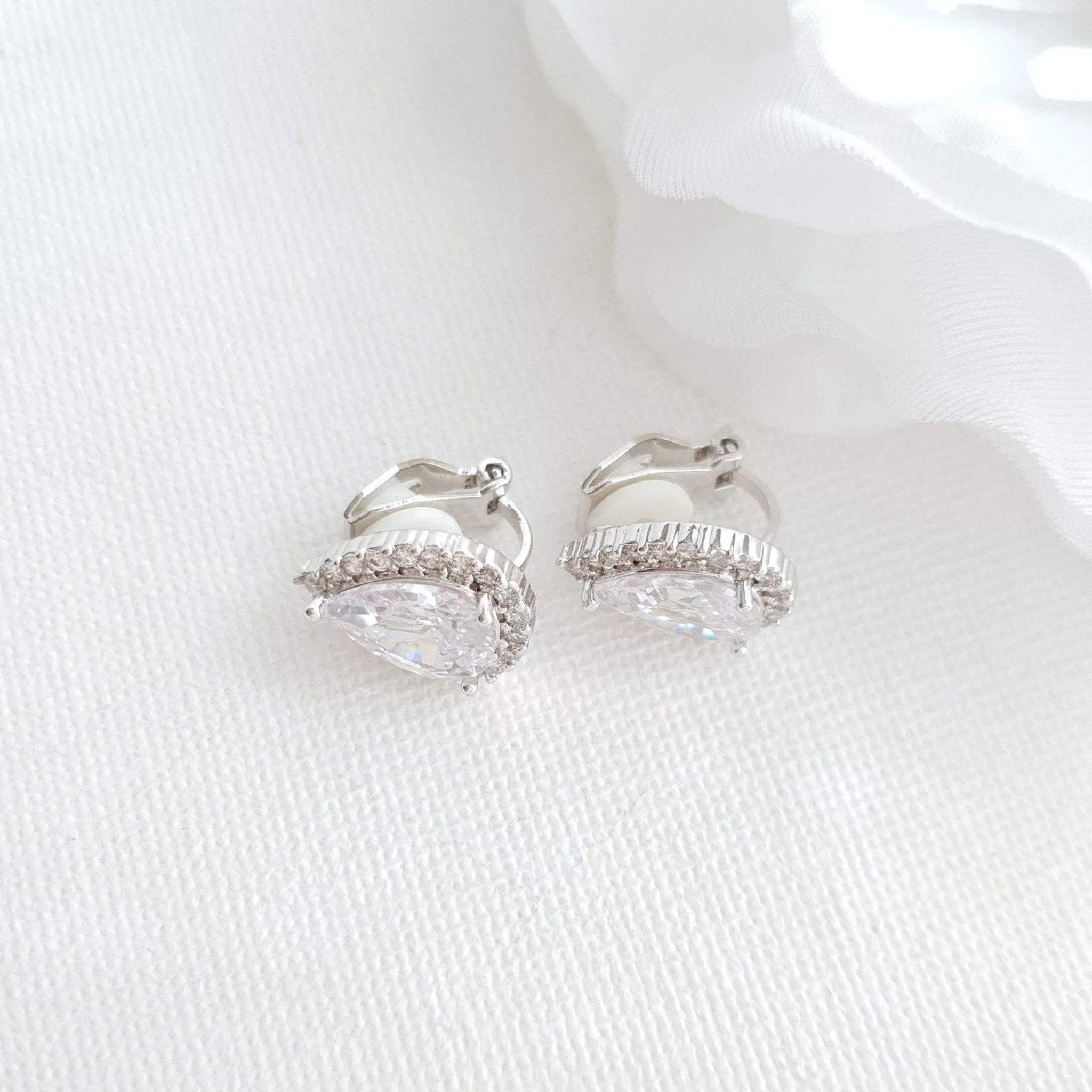 Clip On Bridal Stud Earrings for Weddings,Prom Bridesmaids- Emma