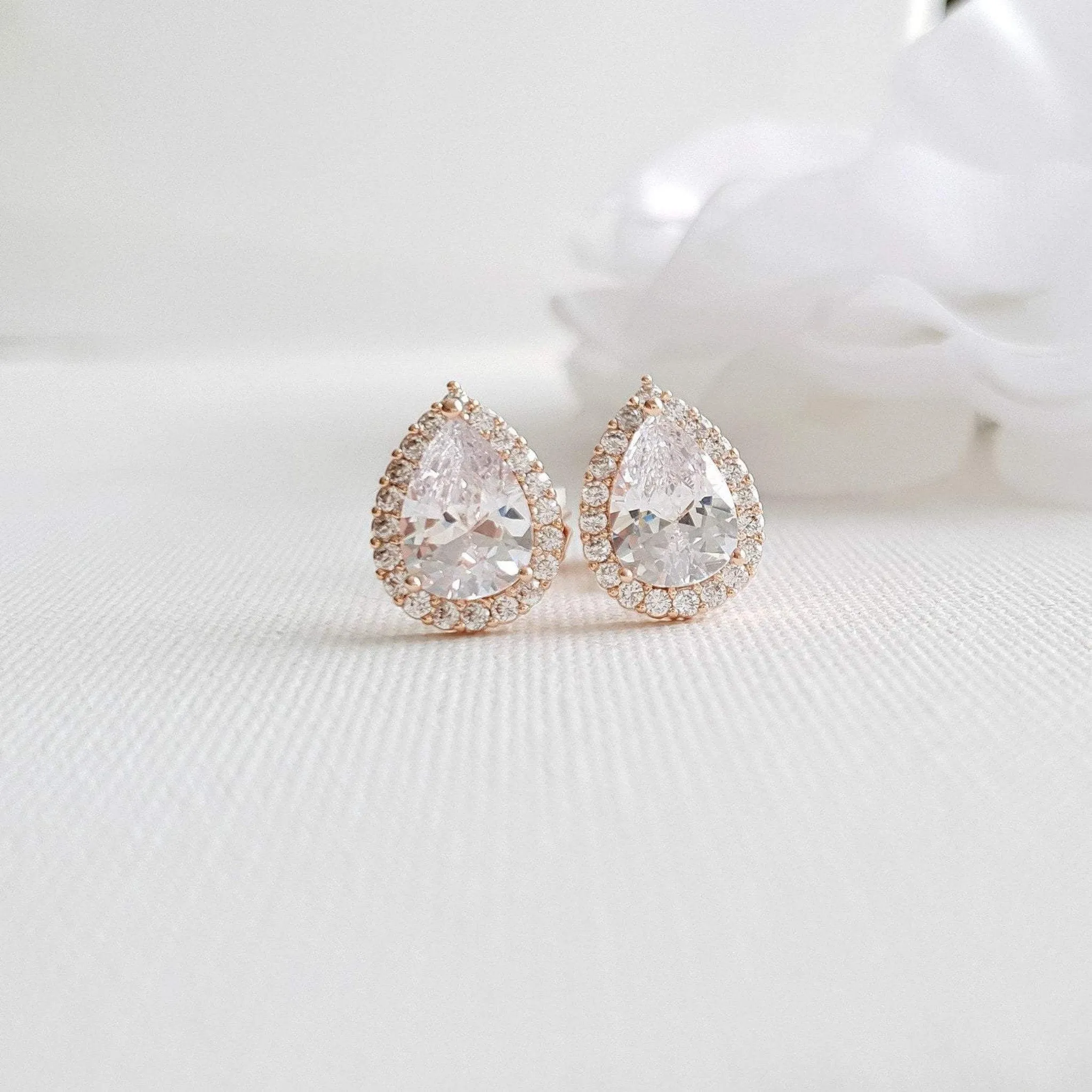 Clip On Bridal Stud Earrings for Weddings,Prom Bridesmaids- Emma