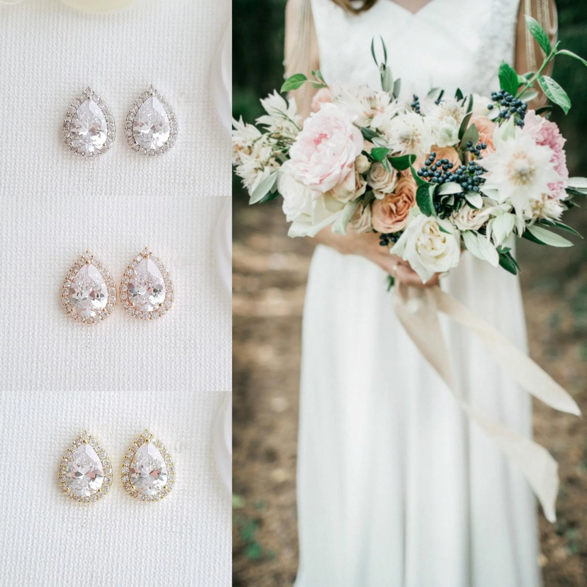Clip On Bridal Stud Earrings for Weddings,Prom Bridesmaids- Emma