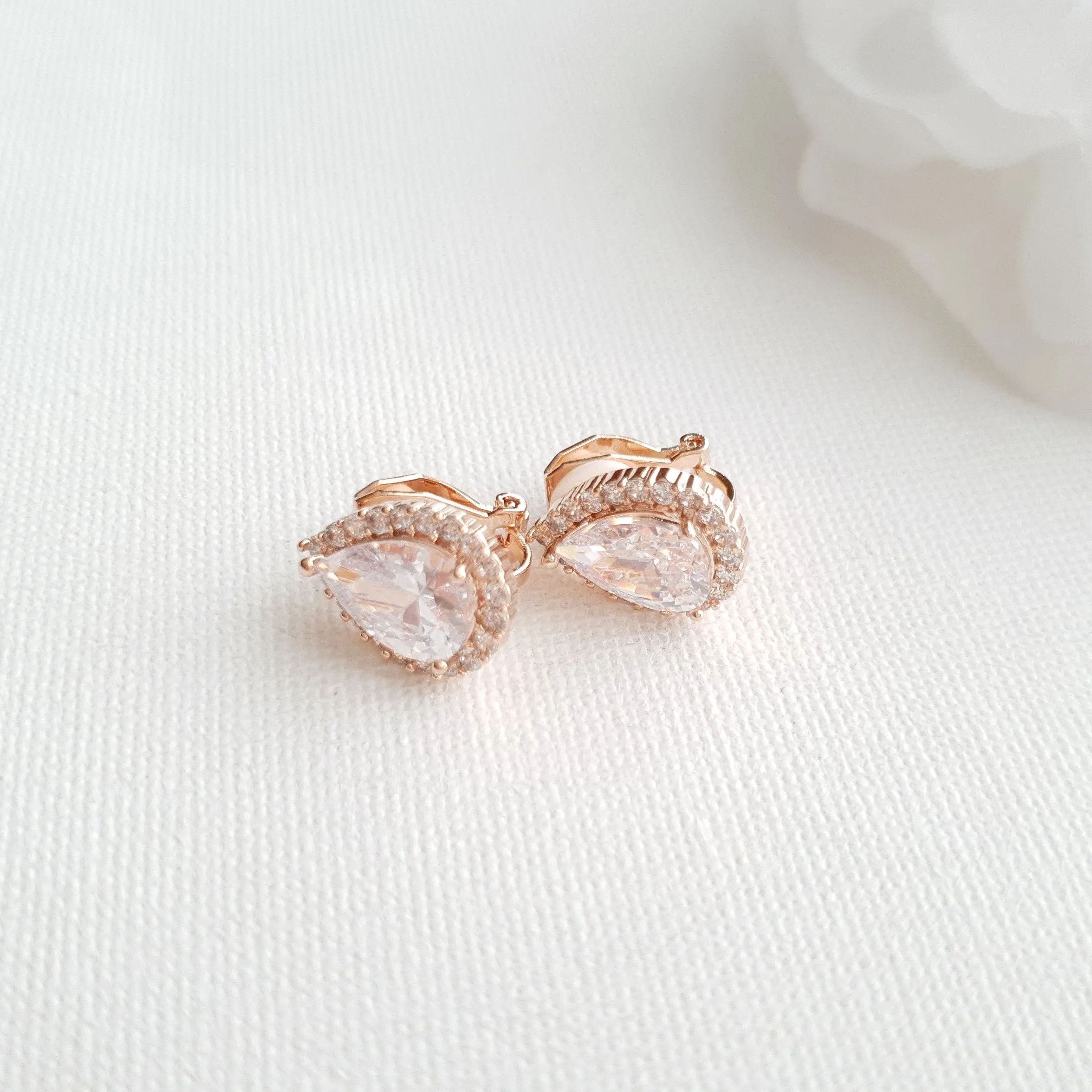 Clip On Bridal Stud Earrings for Weddings,Prom Bridesmaids- Emma