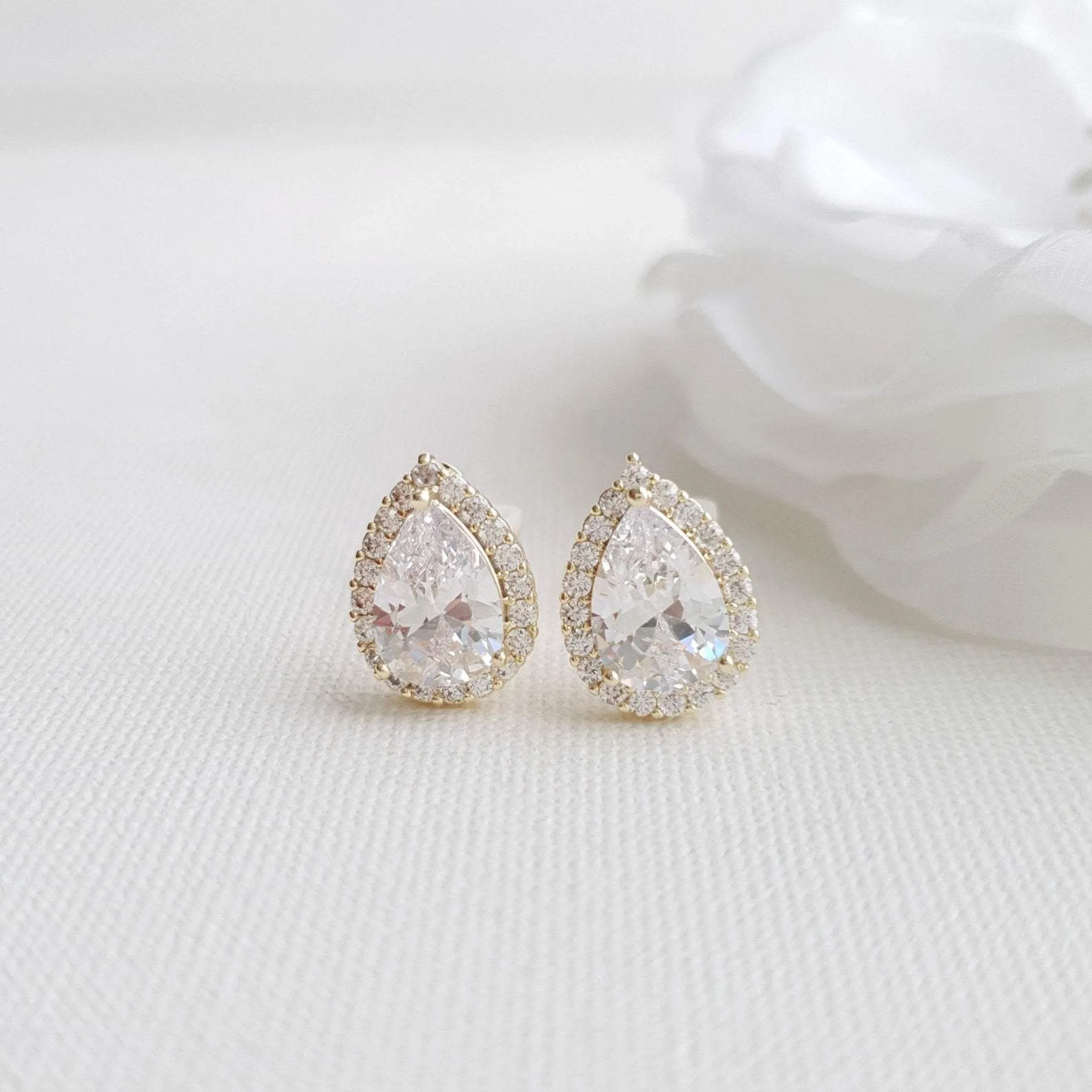 Clip On Bridal Stud Earrings for Weddings,Prom Bridesmaids- Emma