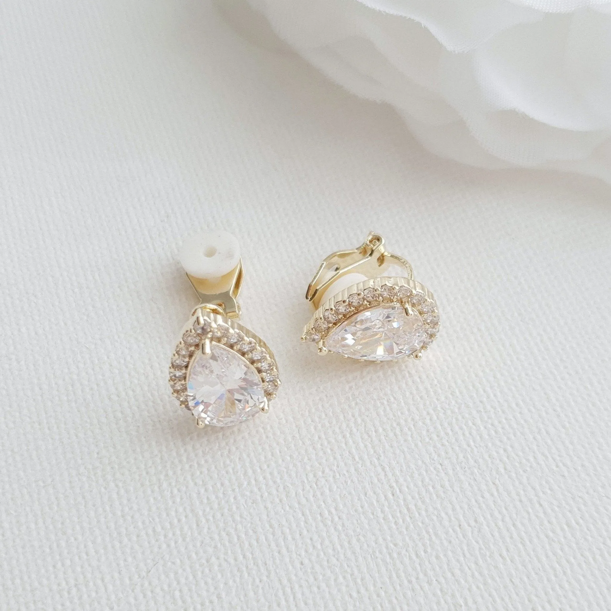 Clip On Bridal Stud Earrings for Weddings,Prom Bridesmaids- Emma